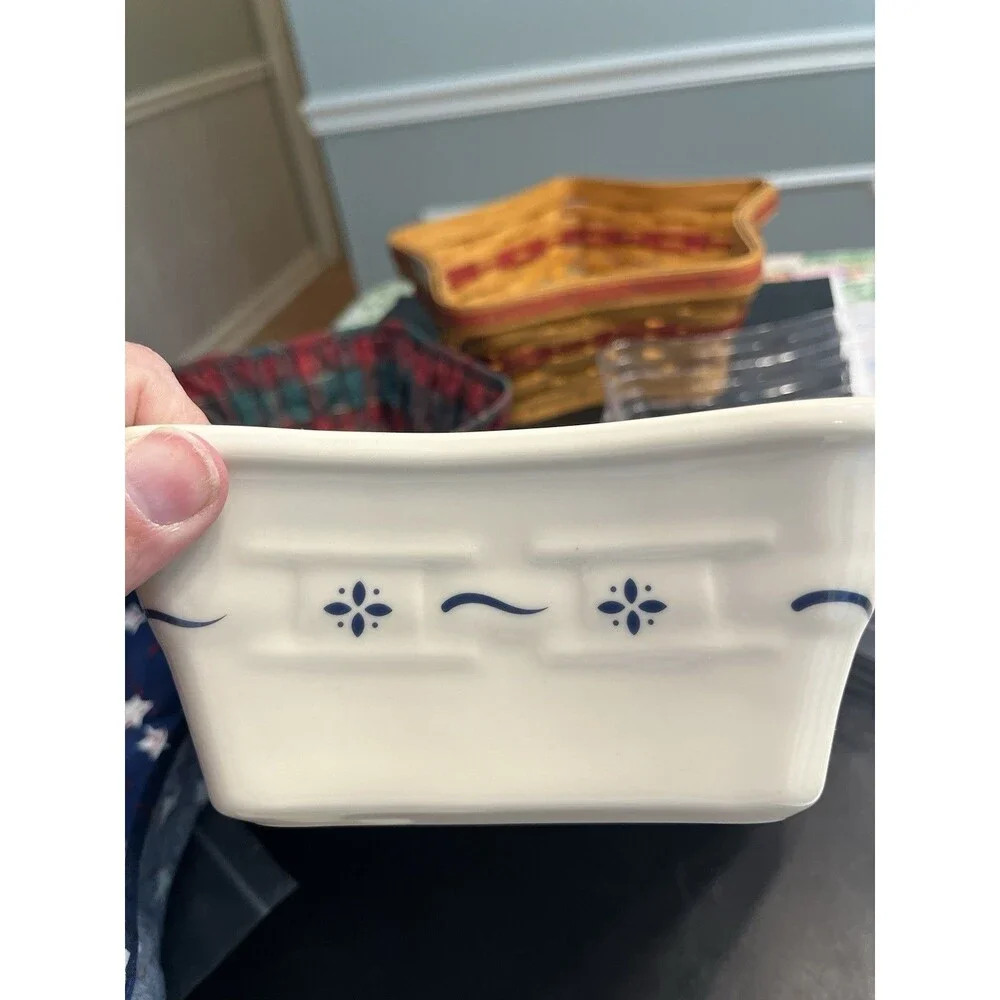 5pc Longaberger Pottery & Red Woven Basket Star Shaped Liner (2); Protector USA